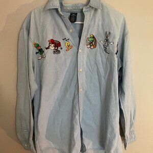 1998 Warner Bros Looney Tunes embroidered long sleeve button up.